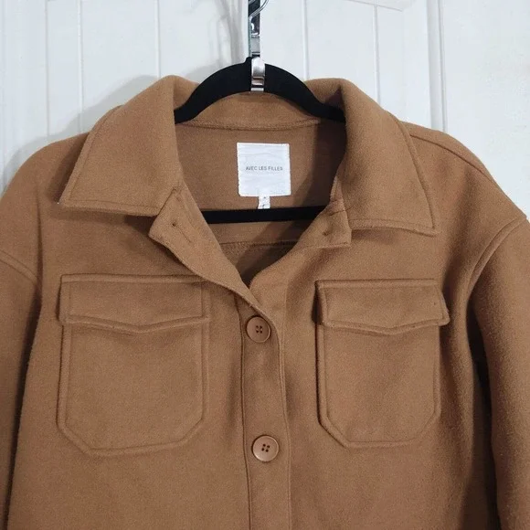 Avec Les Filles Womens Shacket Camel Brown Tan Relaxed Cozy Knit Shirt Jacket S - Picture 5 of 13